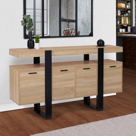 PHOENIX XXL Aparador de 4 puertas en madera y negro 160 cm