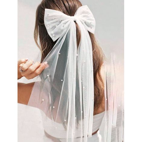 1 pièce : Voile cage de mariée blanc, voile en maille avec fausses perles, style simple : voile court pour enregistrement de mariage ou fête, clip à cheveux avec fausses perles, accessoire pour robe d (1/5)