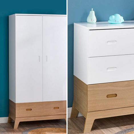 Commode et Armoire 2 portes Bébé Provence Archipel - Blanc Chêne (1/5)