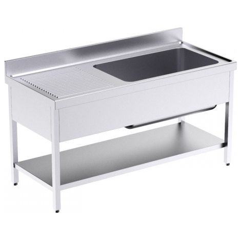 Plonge Inox Grande Capacité avec Egouttoir à Gauche et Etagère Gamme 700 - Distform