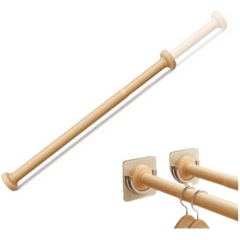 Tringles de placard réglables en imitation bois pour suspendre les vêtements, sans perforation, pour armoire, salle de bain, buanderie (50-80cm) (1/5)