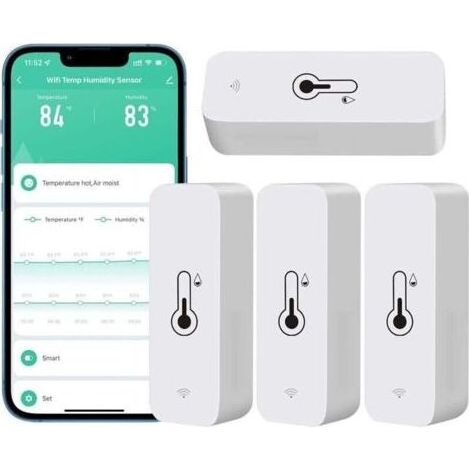 Lot de 4 hygromètres WiFi – Capteurs de température et d'humidité sans fil – Alertes à distance via application Tuya – Compact pour espaces restreints (1/5)