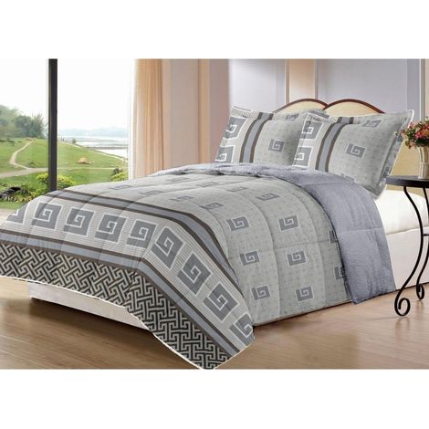 Edredón Invierno Nórdico de Franela con Forro Polar de Sherpa 180x260 cm + 1 Funda de Almohada  Edredones Borreguillo Extra Suave para Cama, Cálido y Gruesa (Greco Gris) (1/2)