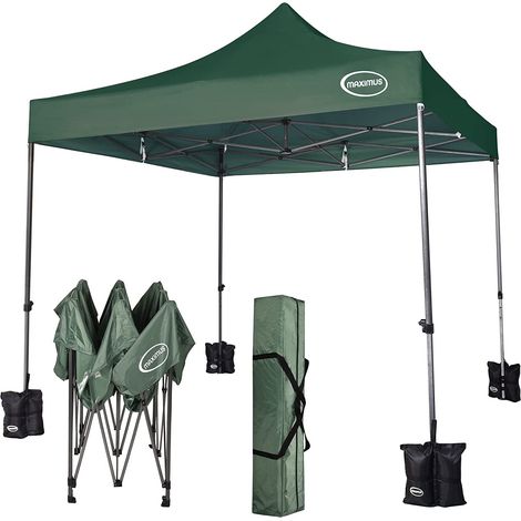 MAXIMUS HEAVY DUTY POP UP GAZEBO 3mx3m COMMERCIAL MARKET STALL & 4 WEIGHT BAGS NS GREEN