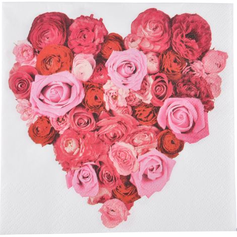Lot de 20 serviettes papier 33 x 33 cm Coeur roses