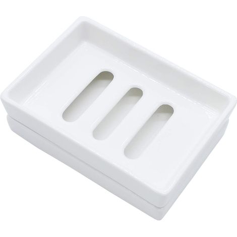 Porte-savon en céramique, porte-savon pour savon à vaisselle, plateau à savon double couche