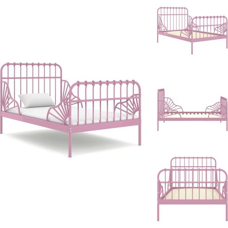 Ausziehbett Rosa Metall 80x130/200 cm - Metallbett - Rosa Bett - Ausziehbett - Doppelbett - Einzelbett (1/5)