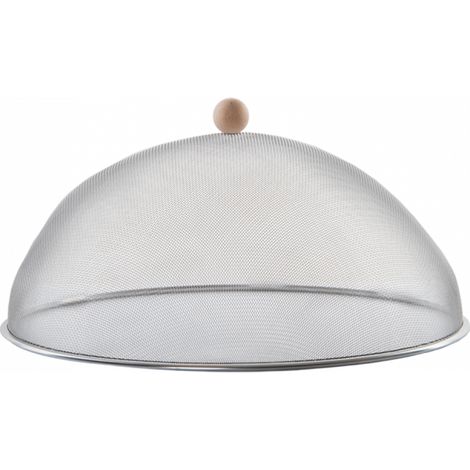 Ac-Deco – Cloche alimentaire en inox D43 cm – Protection contre insectes – Manche en bois de hêtre – Hauteur 21,7 cm – Argenté