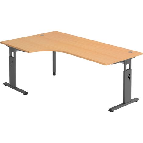 bümö Schreibtisch Serie-O Eckform: 200 x 120 cm  Buche Graphit (1/5)