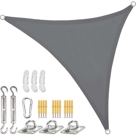 Voile d'ombre triangulaire 4x4x4 m, kit de fixation, polyester PES, imperméable, cordes de fixation, protection solaire balcon-jardin-terrasse