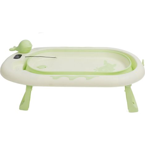 Faltbare Babybadewanne mit Temperaturfühler, faltbar, dickwandig, zum Sitzen und Liegen geeignet, zartes Weidengrün (1/5)