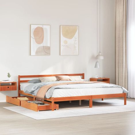 Letto senza Materasso Marrone Cera 200x200 cm in Legno di Pino vidaXL (1/5)