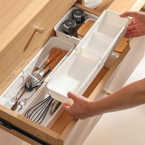 3-teiliger, ausziehbarer Schubladenorganizer/Schubladenteiler/ausziehbare Schubladenablage/kompatibler und verstellbarer Aufbewahrungsorganizer (1/5)