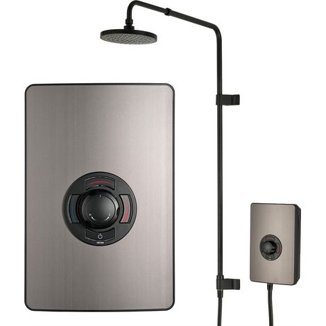 Triton UniQ Aspirante Pewter Effect Black Electric Shower 9.5kW Rainshower Head (1/5)