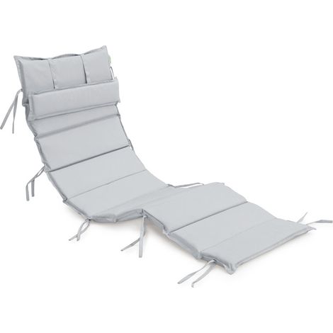 Gardenista - Coussin de chaise longue avec oreiller de tête, 190x60x3 cm coussins de chaise longue incurvés, coussins de chaise longue résistants à l'eau attaches sécurisées - Gris (1/5)