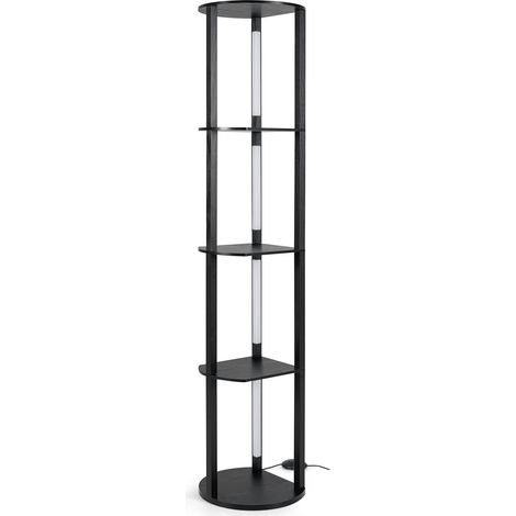 COSTWAY Modern Shelf Floor Lamp Wood Display Rack w/ 4 LED Strips (1/5)