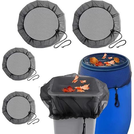 Lot de 4 filets de protection pour citerne de pluie, 100 à 150 cm, avec cordon de serrage, filet réglable pour citerne de pluie, maintient et protège la saleté de votre seau de pluie (1/5)