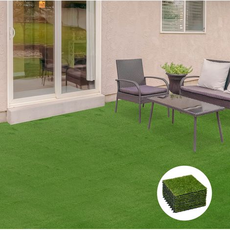 Losetas de césped artificial encajables 30 x 30 cm, altura 25 mm, lote de 10, verde oscuro OKMYHOME (1/5)