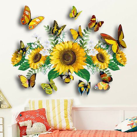 Stickers muraux tournesol avec sticker mural papillon 3D Stickers muraux papillon (1/5)