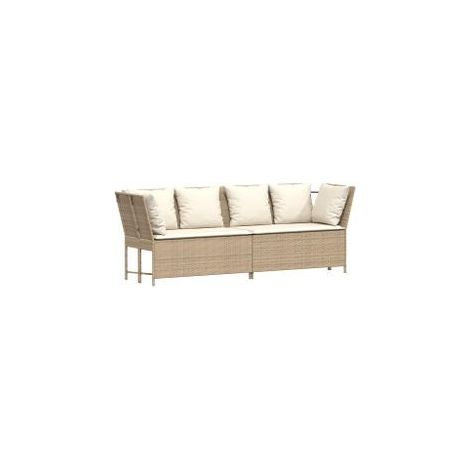 Canapé de jardin avec coussins beige résine tressée (1/5)