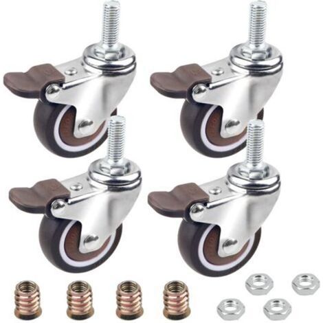 Juego de 4 ruedas giratorias con freno, 32 mm de diámetro, rosca M6x15 mm, para muebles, capacidad de carga de 64 kg, caucho TPE, para equipos pequeños - Crezuo