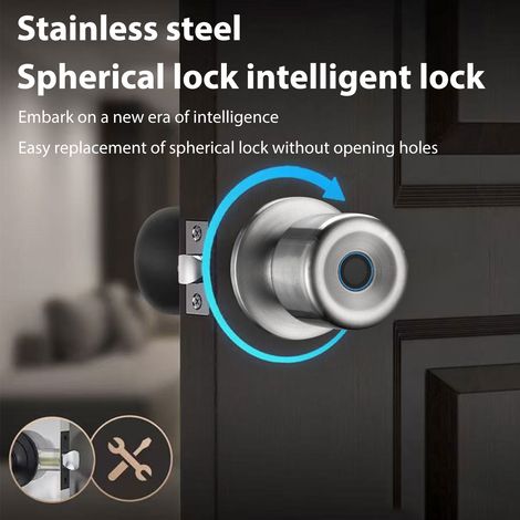 Intelligentes Türschloss mit Fingerabdruckleser und App-Steuerung. Speicherkapazität: 20 Fingerabdrücke. Dicke: 35 bis 55 mm. Ideal für Schlafzimmer und Büros. Farbe: Silber. (1/5)