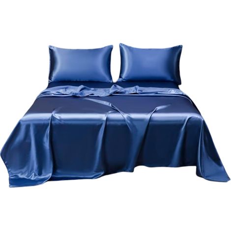 1 Parure de lit 4 pièces, satin doux, drap-housse profond, taies d'oreiller, chambre Queen Size (1/5)