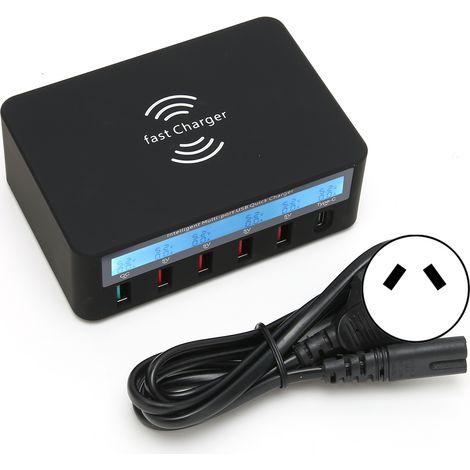 Chargeur sans fil multiport USB rapide Type-C Hub avec écran intelligent, AC 100-240V fiche australienne (1/5)