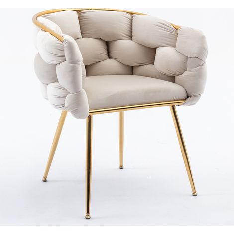 Sillón moderno tapizado en terciopelo con estructura metálica, beige, juego de 2 (1/5)