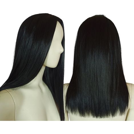 Peluca negra sin flequillo, bob de 45 cm de largo, cabello liso negro hasta los hombros. (1/5)