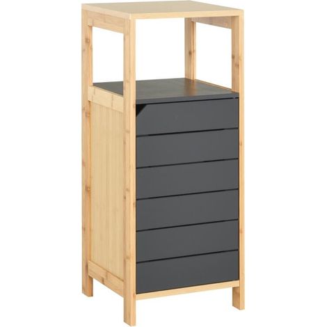 Armoire de Rangement Salle de Bain en Bois et Bambou Compacte avec Porte et Tiroir Dimensions 32x30x80 cm (1/5)