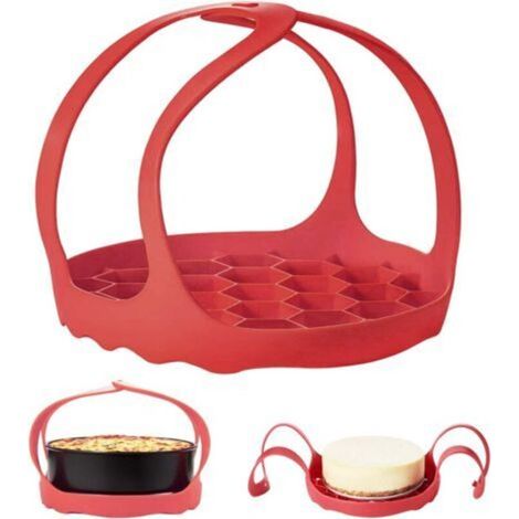 Autocuiseur Sling,Silicone Bakeware Lifter Silicone Sling Lifter pour autocuiseur Bakeware Sling Silicone Bakeware Egg Rack avec poignées Silicone Anti-brûlure pour Pot 6 / 8Qt Red (1/4)