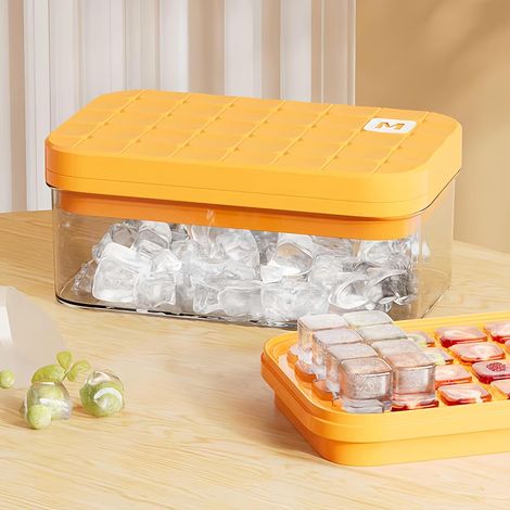 Ice Cube Tray (Orange), FFTT Pro Bac à Glaçons avec Couvercle et Bac de Rangement, 56 Pièces Moule à Glaçons Réutilisable en Polypropylène Sans BPA (1/5)