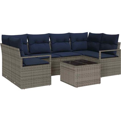Sofa Set 7 pcs Grey and Blue Poly Rattan vidaXL (1/5)