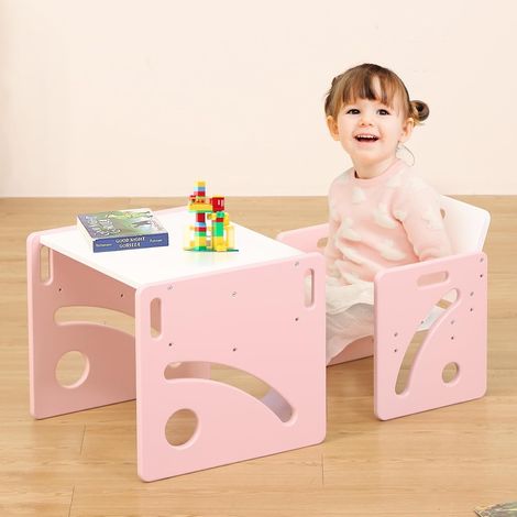 Ensemble Table et Chaise Montessori pour bébés de 1 à 3 Ans, Table et Chaise Ajustables en Hauteur pour la Lecture, Les Repas et Le Jeu, Facile à Assembler - Rose (1/5)