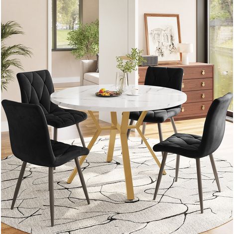 MEUBLIV Ensemble table à manger ronde 5 pièces noir et doré, finition marbre (1/5)