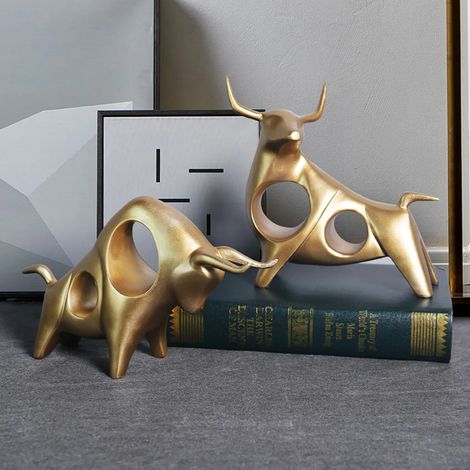 Kreative Lebensechte Abstrakte Harz Goldene Stierskulptur Ochsenrinderstatue Für Weinschrank-A