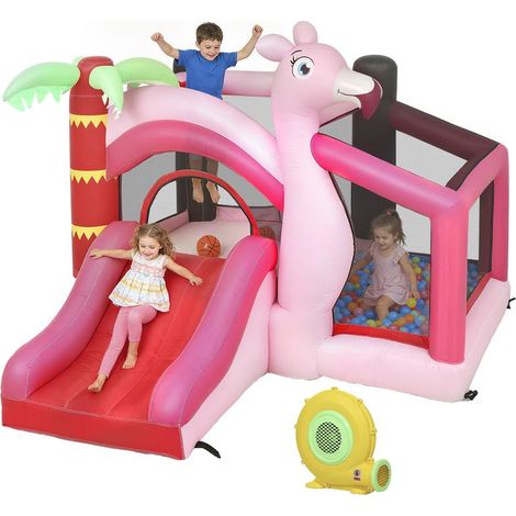 Château 255x230x196 cm avec souffleur, toboggan, trampoline, piscine, balles et basket, parc gonflable enfant pour extérieur