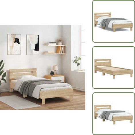 The Living Store Cadre de lit sans matelas avec tête de lit 100x200 cm - Cadre De Lit - Lit Double - Lit Avec Têtedé Lit - Bois D'ingénierie - Literie (1/5)