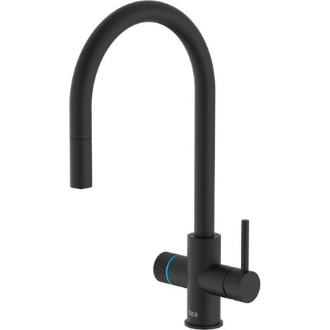 Robinet cuisine avec douchette extractible ROCA Aquafy noir mat avec cartouche filtre à eau (1/5)
