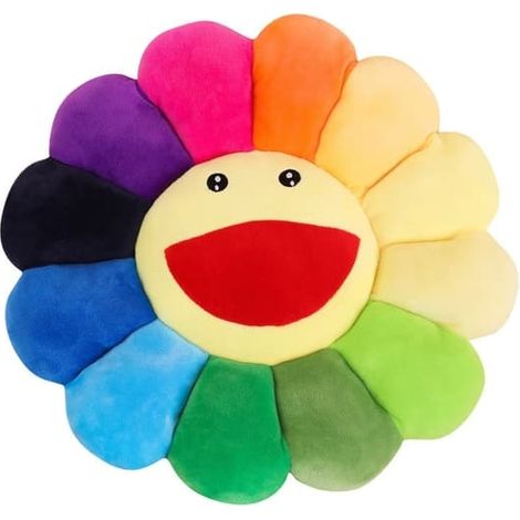 Coussin en peluche à motif tournesol, 43 cm, avec visage souriant, pour la décoration de la chambre à coucher. (1/5)