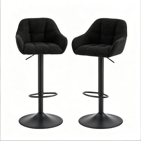 CHICFURN Set di 2 sgabelli da bar neri regolabili 52 x 87-109 x 50 cm in metallo (1/5)