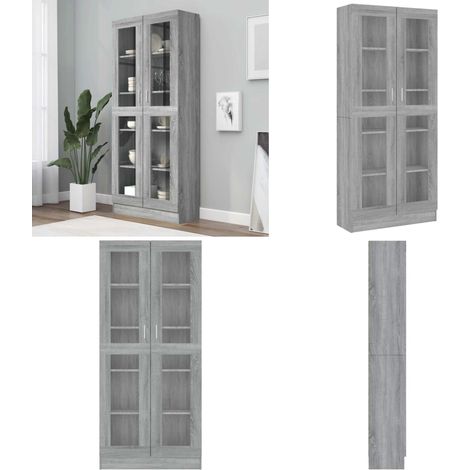 Mobile Vetrina Grigio Sonoma 82,5x30,5x185 Legno Multistrato - Libreria in legno multistrato - Mobile in vetro