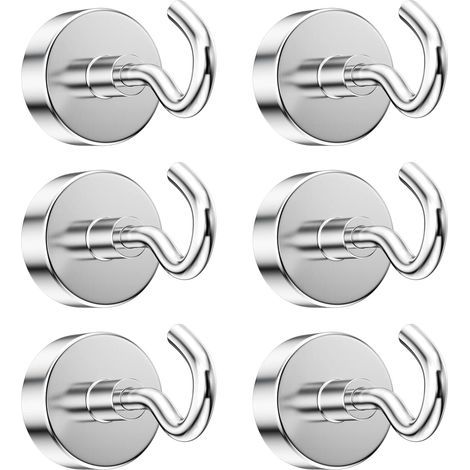 6 Stück 20 mm Magnethaken mit 13 kg Haftkraft, starke, abnehmbare Magnethaken, runde Neodym-Magnethaken für Küchen, Kühlschränke, Decken und kleine Räume (1/4)
