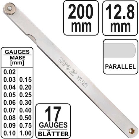 YATO FEEL GAUGE 200mm 17 LIST.7221 0,02-1,0mm (1/4)