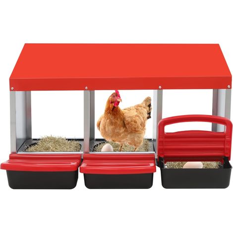 Nid de pondoir pour poules - Montage mural avec trous d'aération et fond incliné - 81 x 52 x 48 cm - Crée une zone de collecte sûre pour les œufs pondus (rouge) (1/5)