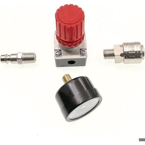 Reducteur De Pression Air Comprime - 1/4 Pouces - 4 Orifices Avec Manometre - Pour Compresseur - 12 Bar - 1 Unite (1/4)