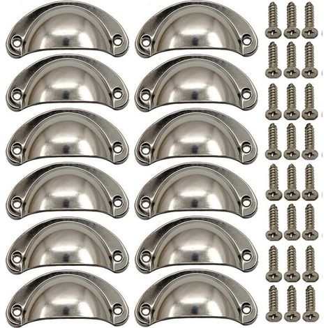 SABIR 12 × Poignée de Coquille Vintage pour Tiroir Armoire Meuble Cuisine, Alliage Fer-nickel Demi Lune Bouton de Meuble Bouton de Porte de Placard 8,1 cm x 3,5 cm Nickel Brossé, (1/5)