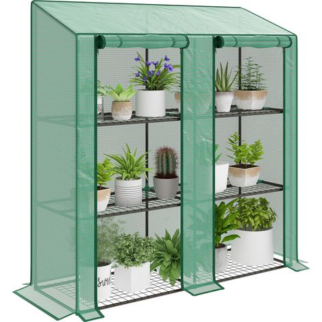 Outsunny Mini Green House with 3 Tier Shelves, 151H x 143W x 46Dcm, Green