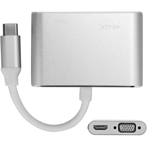 Hub Universel USB-C vers VGA HDMI DVI DisplayPort Ethernet 4K - Adaptateur Multifonction (Argent) (1/5)